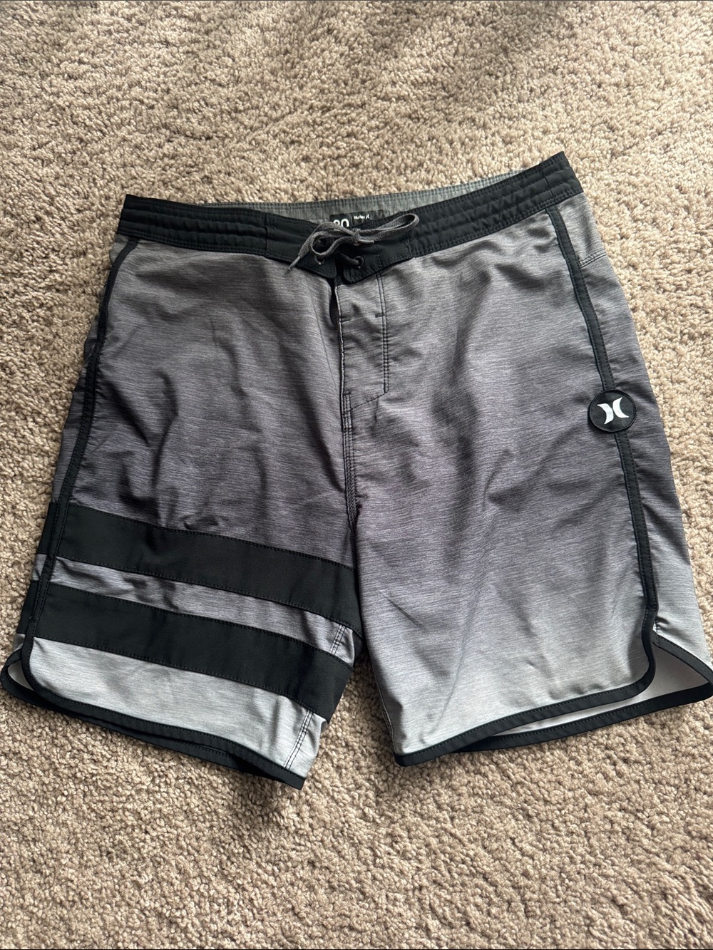 Hurley Men's Gray Ombre Swim Boardshorts with Black Trim